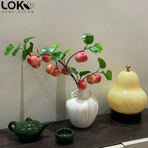 仿真花苹果装饰摆件客厅玄关仿真水果摆件柿子果实假花枝干花装饰