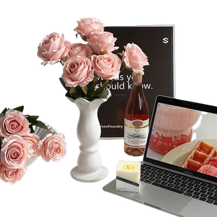 7头玫瑰花高档仿真花束假花绢花客厅家居永生干花装饰桌摆件花艺