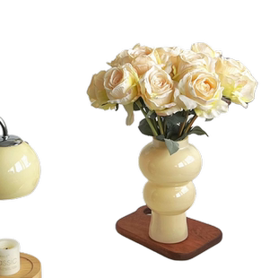 复古烤边玫瑰仿真花花束假花玫瑰花摆设花艺