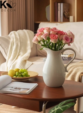 清仓捡漏！白色侘寂风陶瓷花瓶鲜花干花装饰摆件客厅餐桌花器北欧