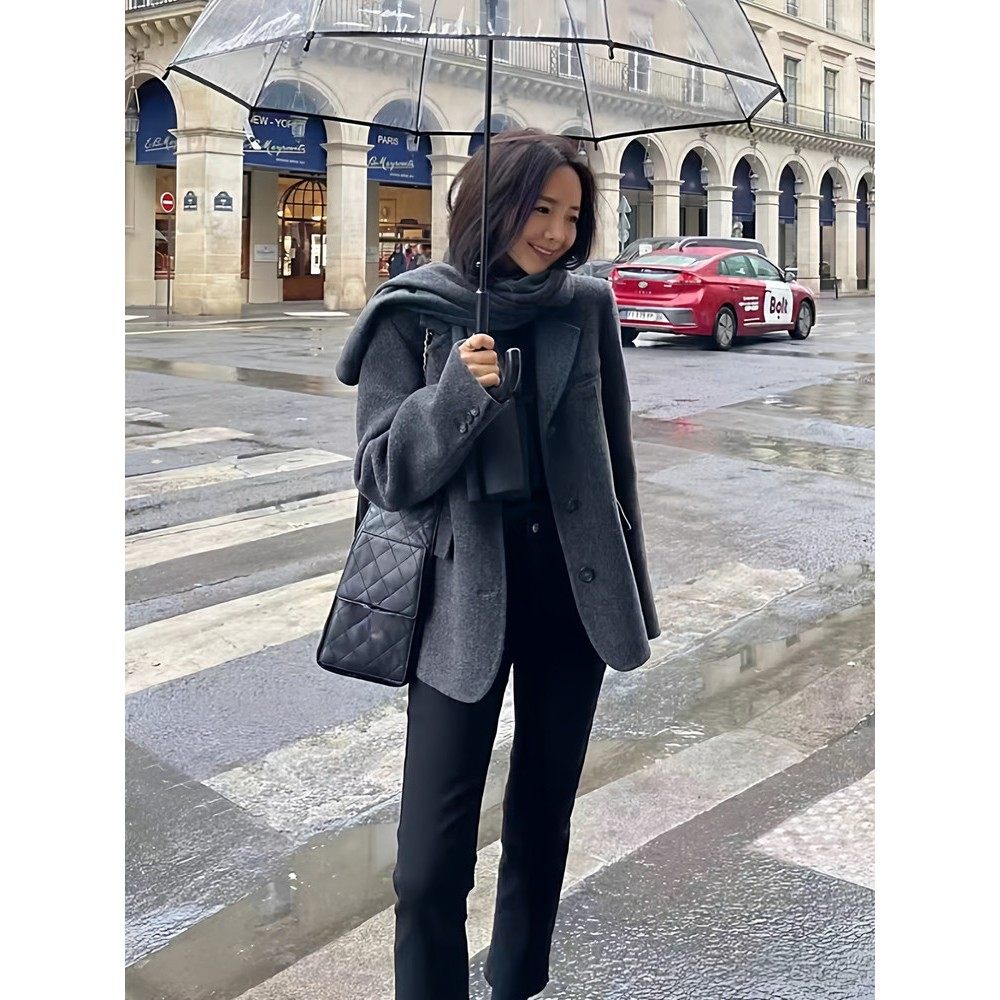 高级感灰色小西装呢子大衣女秋冬羊毛呢外套小个子赫本风气质上衣