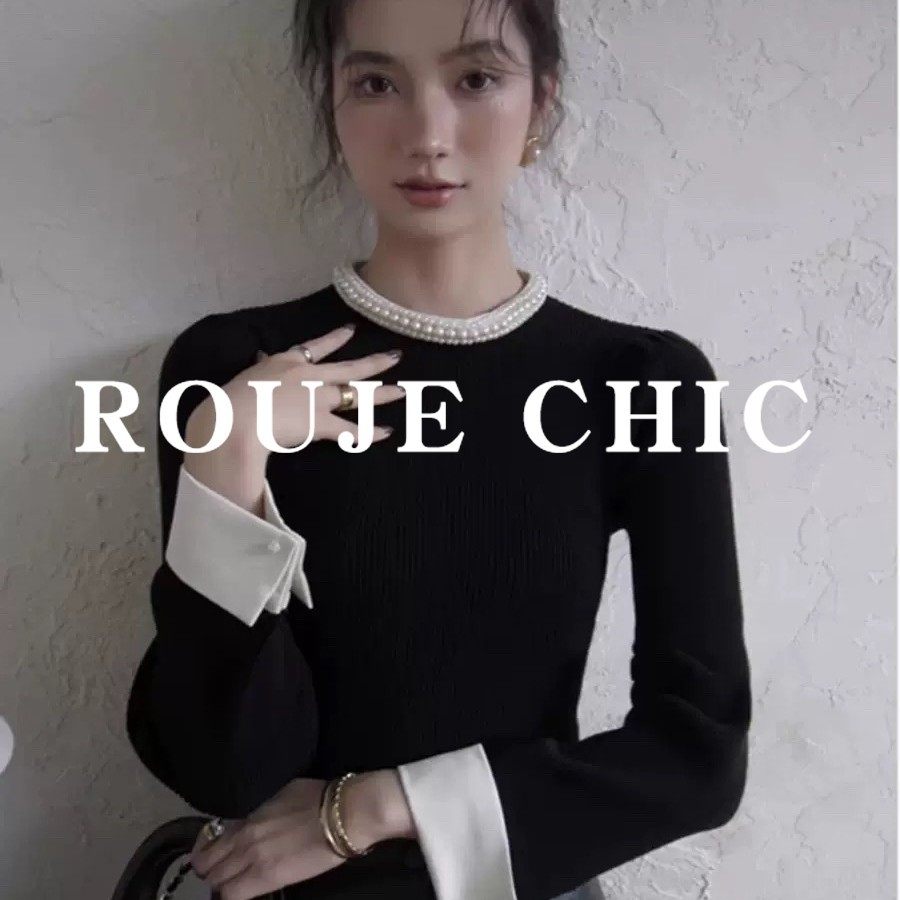 法国rouje chic法式设计感重工珍珠圆领针织衫女秋季优雅打底毛衣,女装/女士精品,大码内搭,淘宝优惠券,粉丝福利购,淘宝优惠卷