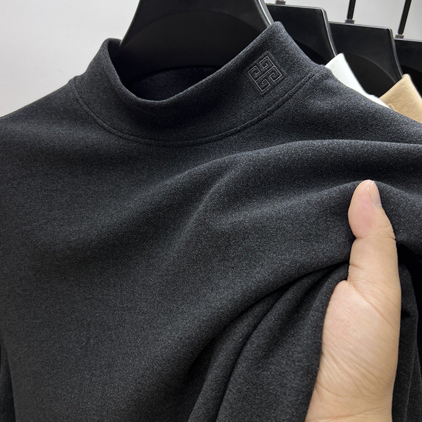 高档半高领打底衫男秋冬季德绒保暖长袖卫衣加绒加厚磨毛内搭秋衣