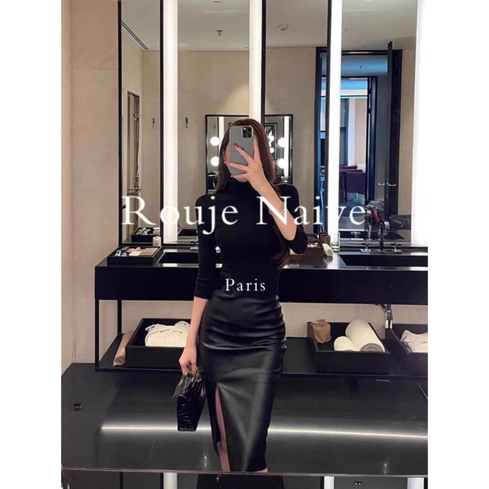 Rouje Naive羊皮半身裙2025新款秋冬真皮皮裙女高腰开叉包臀百搭,女装/女士精品,大码半身裙,淘宝优惠券,粉丝福利购,淘宝优惠卷