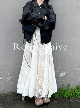 Rouje Naive白色半身裙长款秋重工网纱刺绣拼接蕾丝不规则蛋糕裙