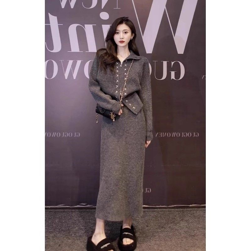 欧洲站女装2025新款高级感气质名媛毛衣配裙子套装针织两件套秋冬