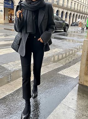 高级感灰色小西装呢子大衣女秋冬羊毛呢外套小个子赫本风气质上衣