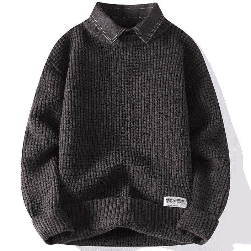 仓石一树潮牌假两件毛衣男款秋冬宽松高级感慵懒风衬衫领针织衫