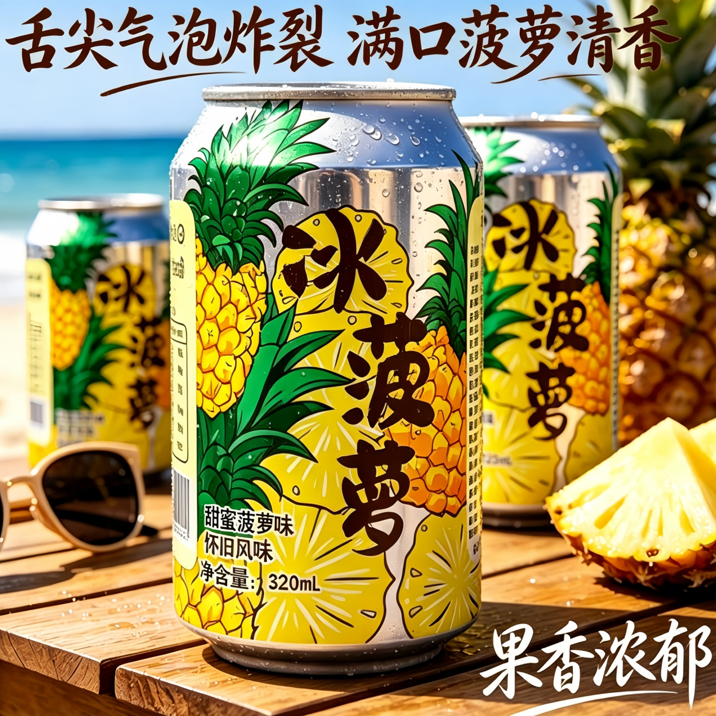 【新鲜日期】冰菠萝气泡水果味浓郁气泡十足320mL*12罐囤货常备