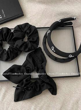 气质黑色蝴蝶结波点发箍女格雷系方巾扎头发发绳发圈韩系头箍发饰