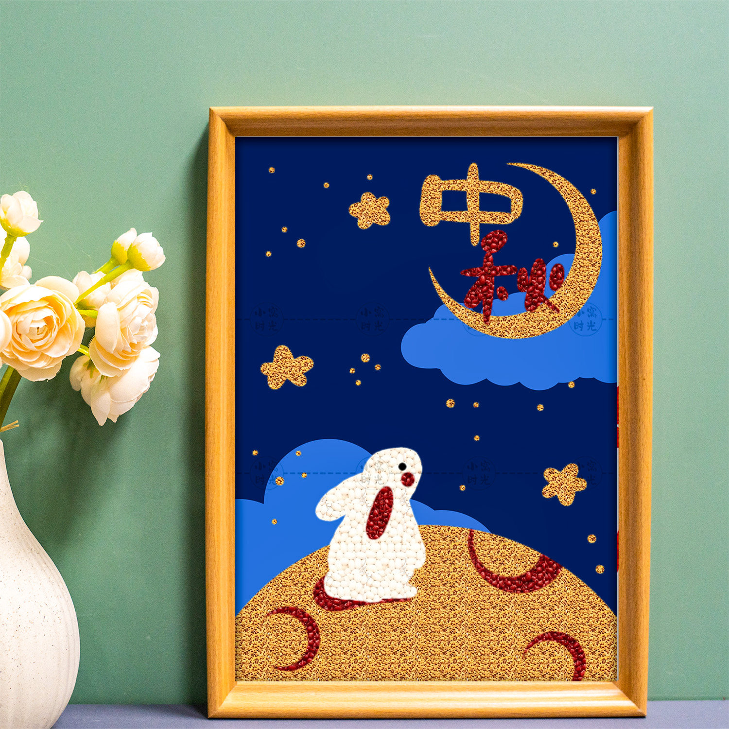 非遗手工diy桂花粮食粘贴画种子画豆子画diy材料包五谷画中秋活动