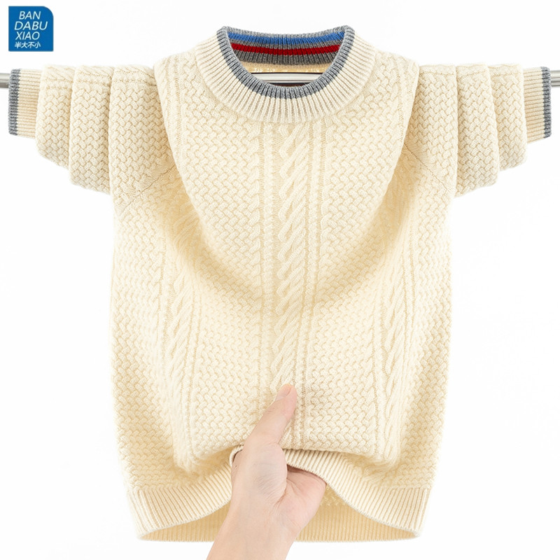 男生纯羊毛衫厚款毛衣大孩子冬季圆领简约针织衫男女同款保暖上衣,童装/婴儿装/亲子装,毛衣/针织衫,淘宝优惠券,粉丝福利购,淘宝优惠卷