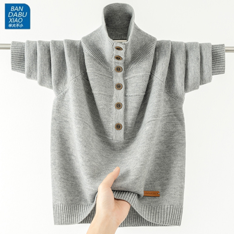 初高中学生高领扣子款纯羊毛衫男孩简约复古宽松厚款男大童针织衫,童装/婴儿装/亲子装,毛衣/针织衫,淘宝优惠券,粉丝福利购,淘宝优惠卷
