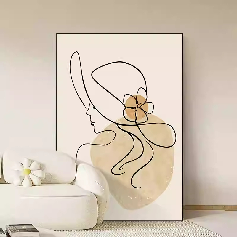 侘寂风抽象人物线条客厅装饰画