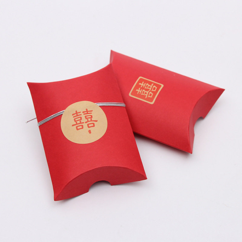 喜庆红色卡纸枕形盒子现货定制图片