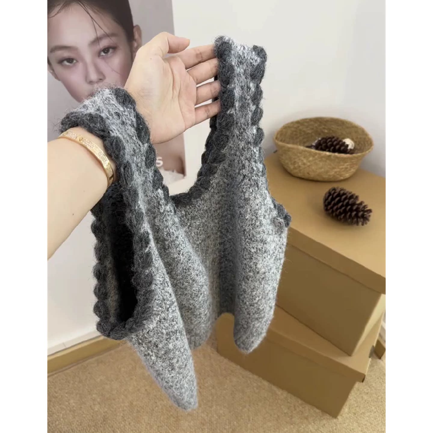 灰色韩系U领针织吊带女秋季新款