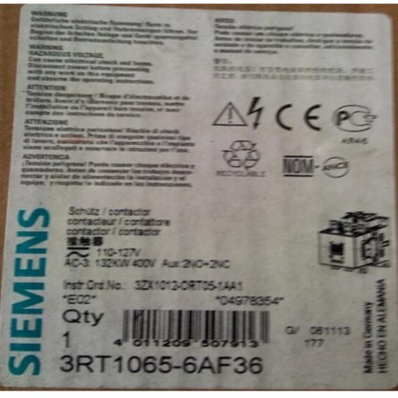 接触器3RT1065-6AF36/6AP36  110-127VAC/DC 3RT1065-6...6