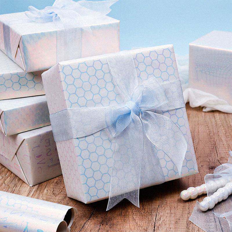 生日跨境金葱幻彩蓝大尺寸卷装节日礼品包装礼物包装纸INS