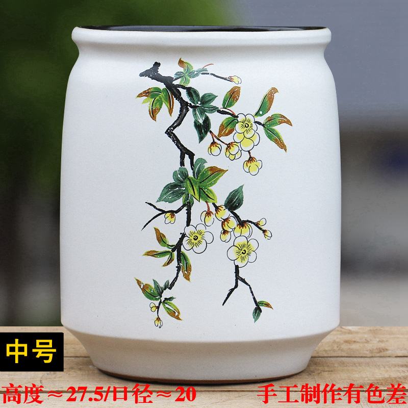 特大白高筒土陶罐梅粗陶植物绿萝月季花盆陶瓷法师