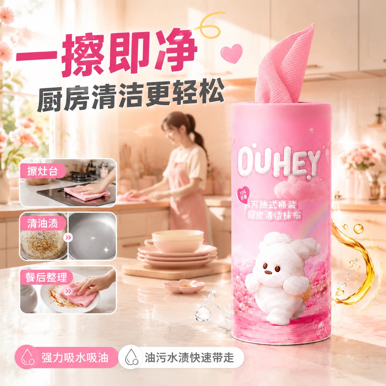 抽取式桶装加厚不沾油抹布图片