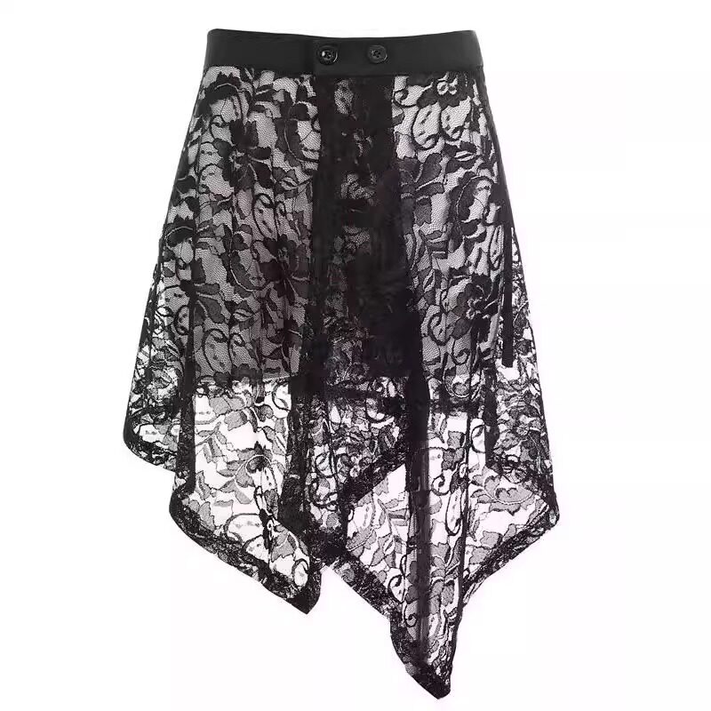 韩版黑色白色蕾丝不规则下摆广场舞四季百搭屁帘半身裙时尚遮臀