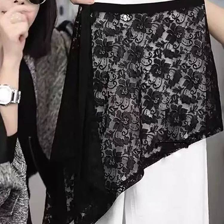 爆款2025女装复古显瘦蕾丝半身裙屁帘秋季新款不规则遮肚子腰饰