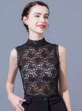 百搭半高领假领子时尚蕾丝无袖假领子秋冬镂空蕾丝打底衫打底