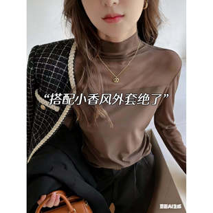 2026长袖T恤女港风复古半高领网纱打底春秋气质修身长袖减龄上衣