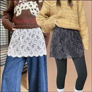 新款蕾丝卫衣叠穿屁帘防走光打底毛衣秋冬搭配下摆蕾丝半身裙