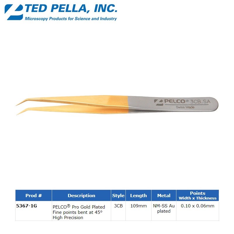 ted pella镊子5367-1G实验室防酸无磁镀金尖头不锈钢镊子3CB