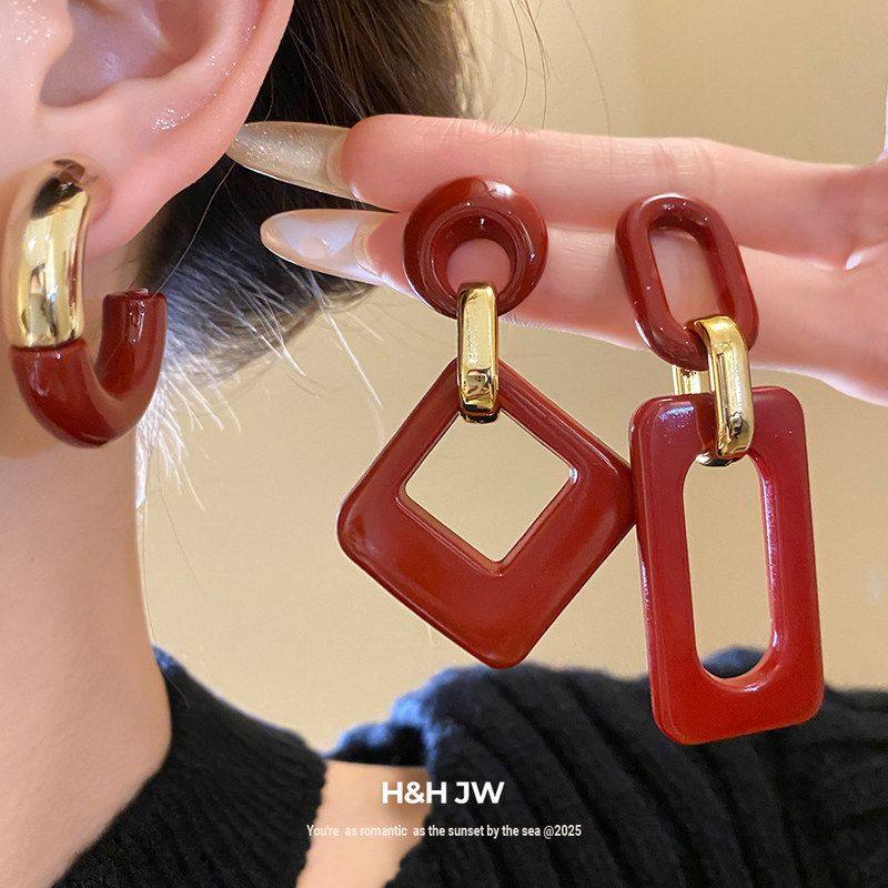 红色女钢针亚克力批发拼接耳钉小众耳环复古套镂空耳饰欧美系六件,饰品/流行首饰/时尚饰品新,耳环,淘宝优惠券,粉丝福利购,淘宝优惠卷
