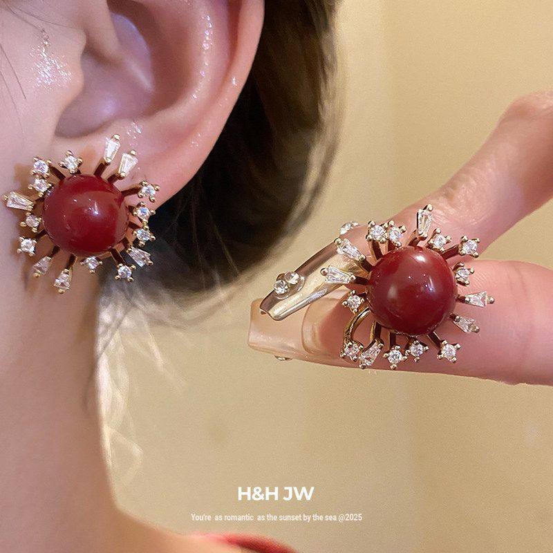 耳饰复古镶耳环锆石花朵气质树脂批发圆形小众轻奢银针耳钉高级感,饰品/流行首饰/时尚饰品新,耳钉,淘宝优惠券,粉丝福利购,淘宝优惠卷