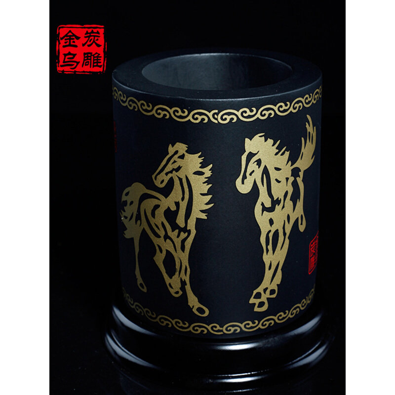 办公桌书桌摆件金乌办公室书房礼品炭雕工艺品复古创意笔筒装饰品