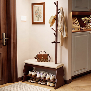 实木圣诞树换鞋凳挂衣架一体家用门口穿鞋凳子可坐鞋柜衣帽架