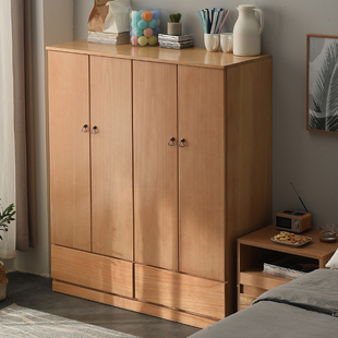 实木斗柜卧室挂衣柜家用收纳柜子带门储物柜靠墙立柜新中式五斗橱