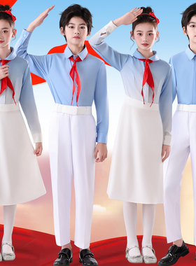新款儿童合唱演出服松花江上蓝色爱国服装男女童朗诵演讲比赛服装