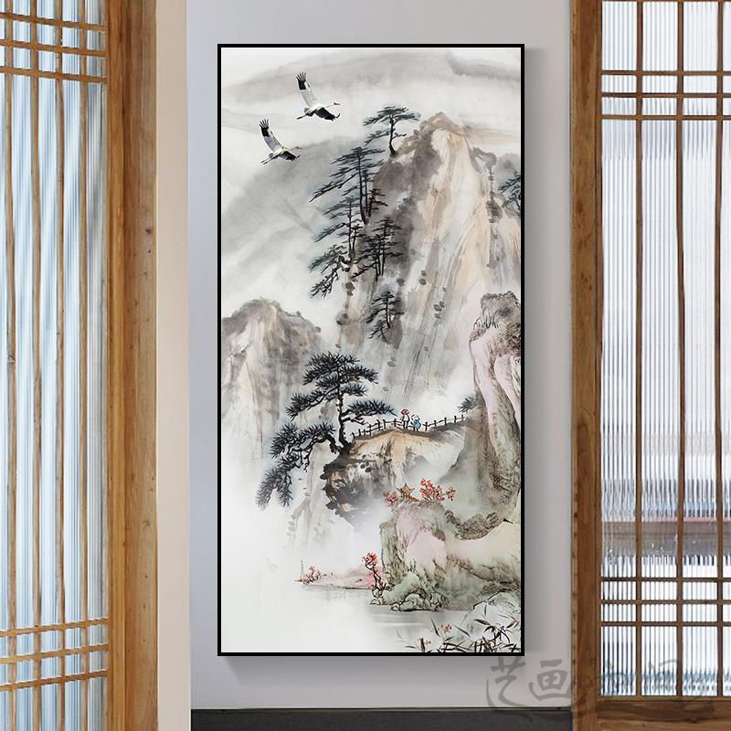 玄关山水画竖版招财风水新中式进门门厅单幅壁画水墨风景挂画国画
