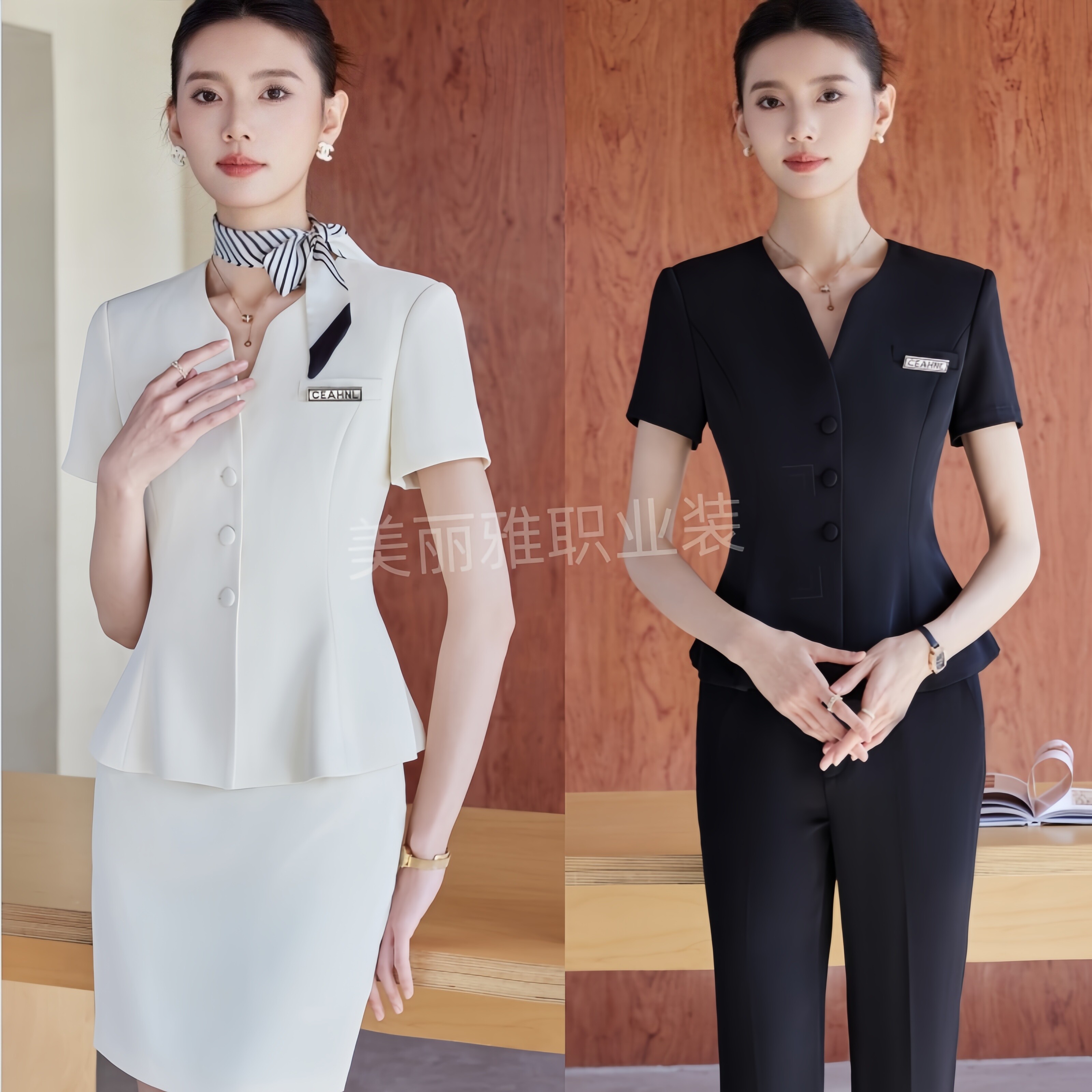美丽雅职业珠宝店美容院套装裙女夏季短袖薄款西装酒店工装工作服