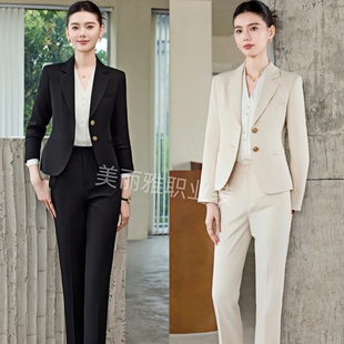 职业装女春秋正装面试公务员银行酒店经理工作服黑色长裤西装套装