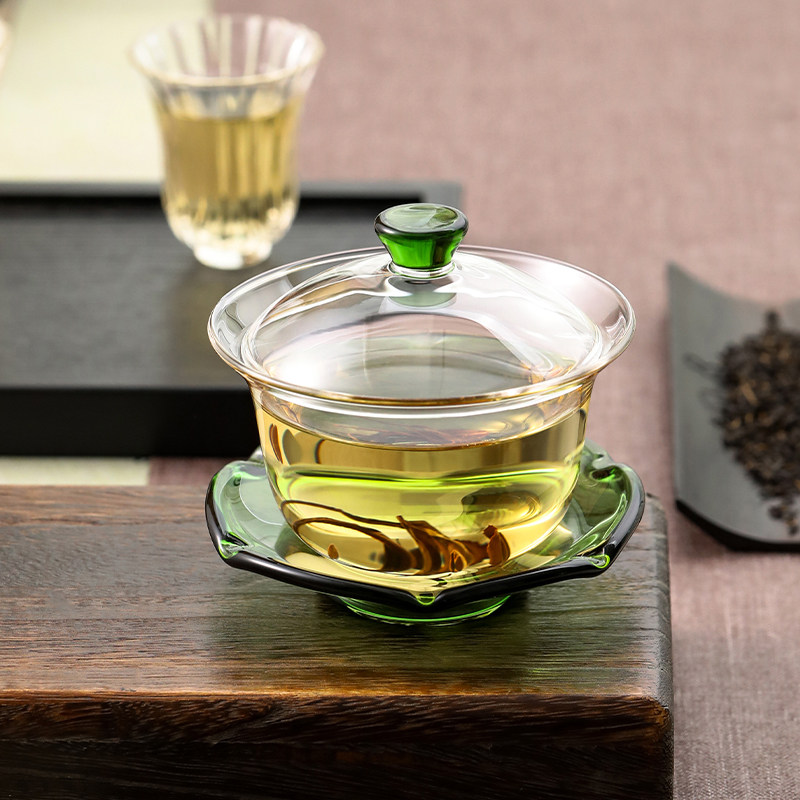 禾器晶彩禅语盖碗耐热高硼硅玻璃泡茶碗手工三才加厚泡茶杯茶具