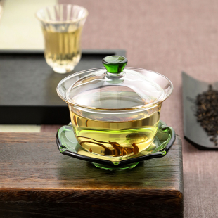 禾器晶彩禅语盖碗耐热高硼硅玻璃泡茶碗手工三才加厚泡茶杯茶具