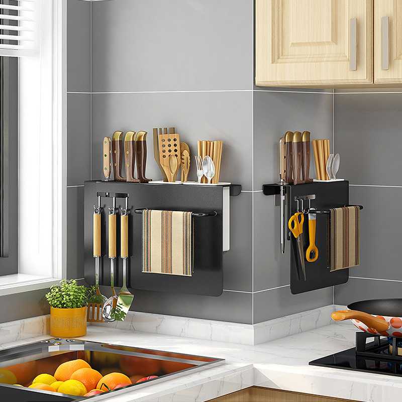 厨房置物架刀具收纳架不锈钢刀架壁挂式砧板筷子筒菜刀菜板架一体