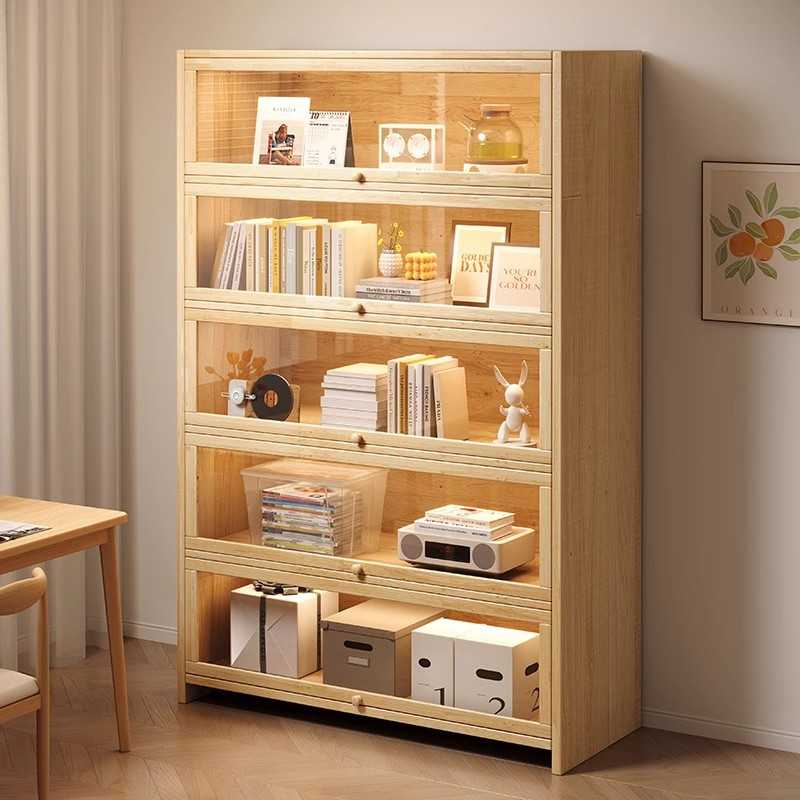 全实木书架靠墙杂物柜子储物柜置物架落地防尘展示柜儿童家用书柜