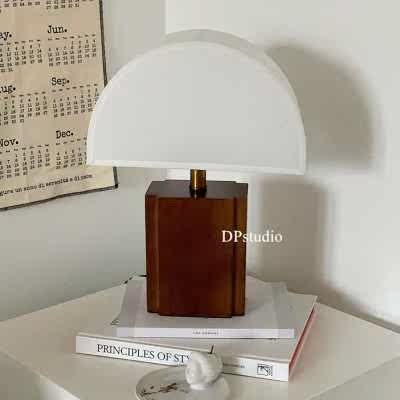 复古半圆实木底座台灯韩系客厅氛围灯侘寂风装饰灯民宿卧室床头i.