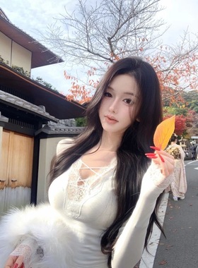 JAYKY YANG【温莎千金】蕾丝V领绑带针织上衣褶皱修身包臀裙套装