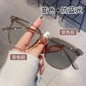 新款 冷茶框变色眼镜ins防蓝光眼镜女近视可配度数素颜显瘦平光镜