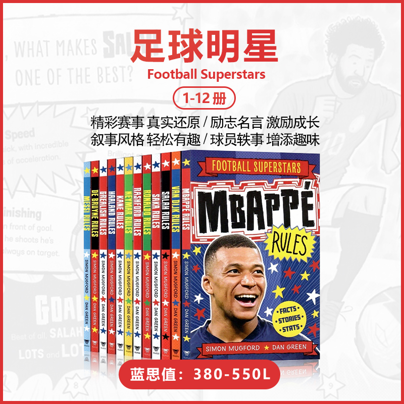 【足球爱好者必看 】足球明星12册 Football Superstars 梅西/内马尔/姆巴佩/C罗罗纳尔多等成长历程 儿童黑白插画桥梁书