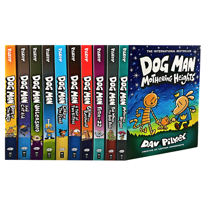 【新上14册大全套 送音频】学乐神探狗狗dog man1 10 11 12 13 14英文版【精装综合】内裤超人威猛机器人猫小子胖龙蓝蓝