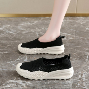 黑色鞋子女款2026新款夏季飞织网面透气布鞋软底防滑运动鞋0323k