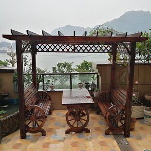 室外木屋凉亭庭院户外防腐木葡萄架爬藤架桌椅简易实木长廊架亭子